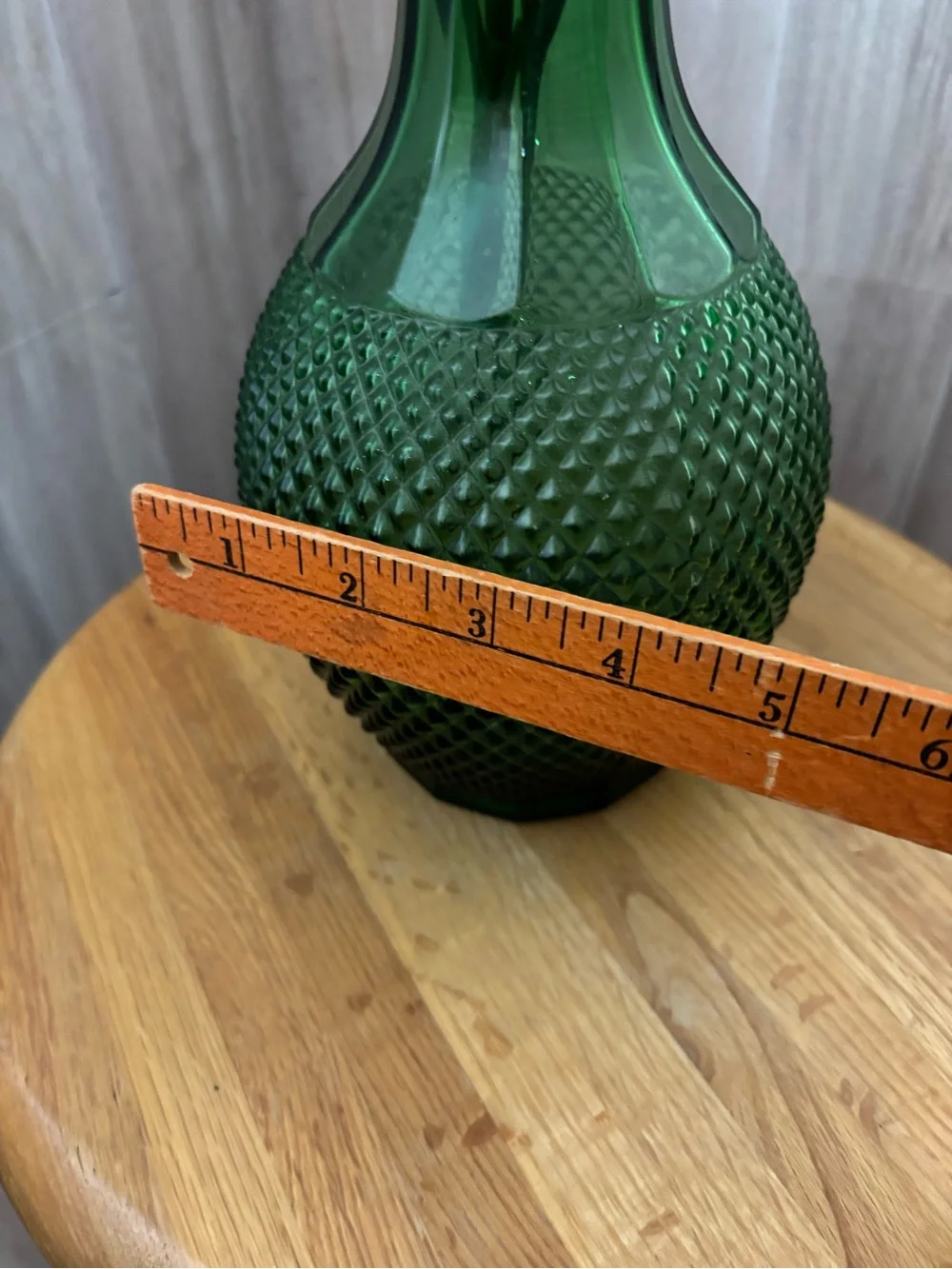 Vintage Empoli Italian Green Glass Diamond Point Decanter Vase Mid-Century